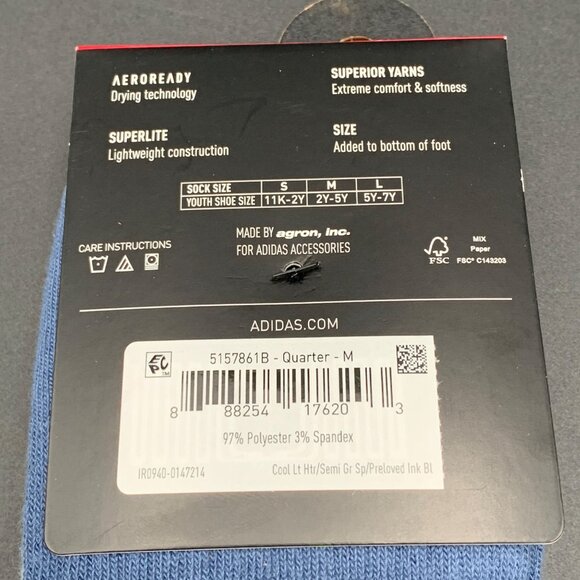 Adidas Youth Superlite 6-Pair Socks 2Y-5Y Aeroready Lightweight 97% Polyester 3% - Picture 3 of 5